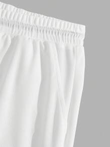 AXEPEAK Loose Men Letter Patchwork Drawstring Waist Shorts, School, Streetwear Essentials - White - View 4