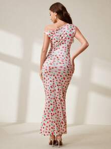 SHEIN Unity 女士优雅纯色端庄风格基本款修身中长连衣裙，时尚印花设计，修身剪裁 - 珊瑚粉 - 查看 2