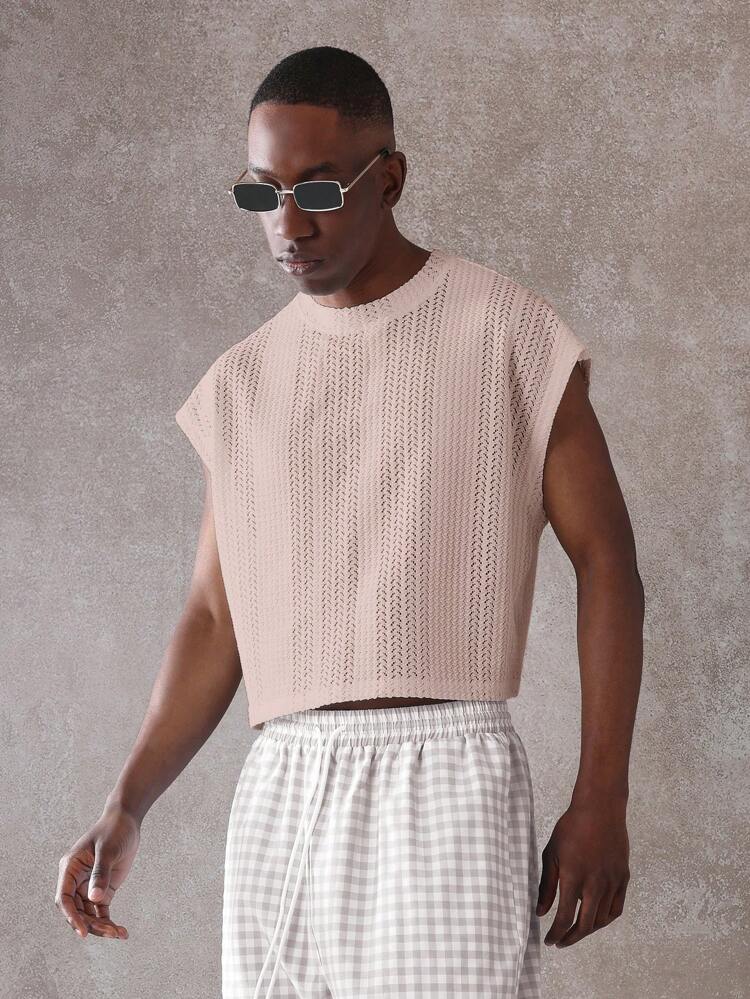 Top de tirantes de punto recortado sin mangas con textura y corte cuadrado