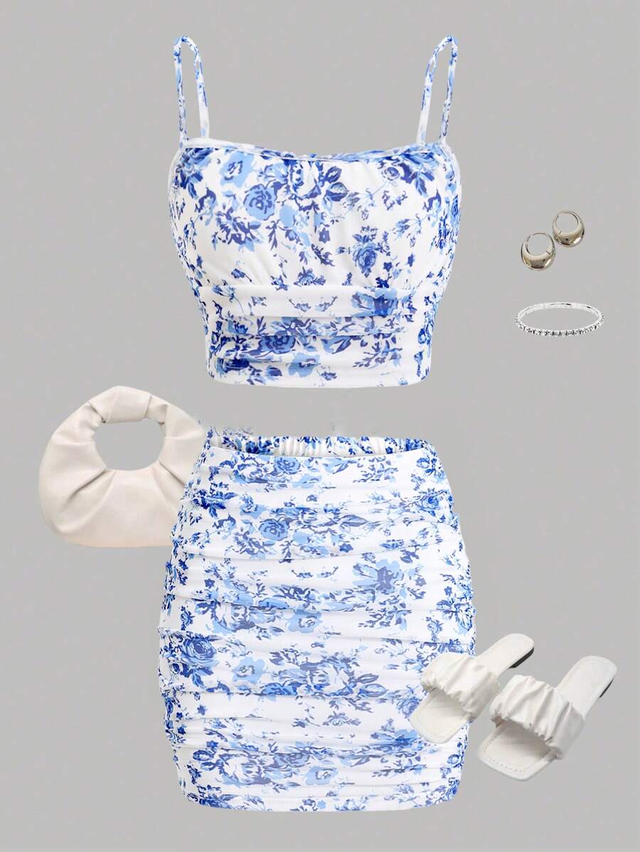 SHEIN Girlism Tween Girls Casual Comfy Cami Top And Mini Skirt 2 Pieces Set