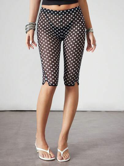ROMWE Avant Leggings aderenti alla moda e sexy in rete a pois per donne