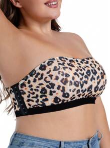 Plus Size Wireless Comfortable Leopard Print Strapless Bra - Multicolor - View 4