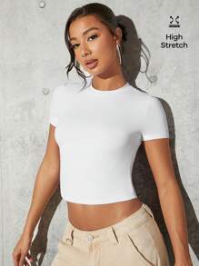 SHEIN BAE Women's Slim Fit Cropped Short Sleeve T-Shirt
