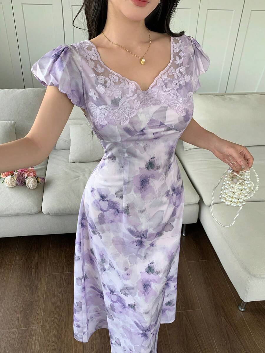 Modelyn Fashionable, Romantic, And Elegant Fitted Flounce Long Dress For Women - Mauve Purple - View 1