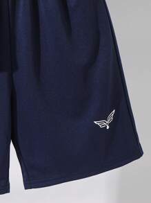 SHEIN Leap Crew 2-Pack Tween Boy Casual Sports College Round Neck T-Shirt And Shorts Set With Multi-Color Stitching Suitable For Kids Outfits Toddler Boy Clothes Back To School Boys Set Suitable For Birthday Parties, Evening Parties, Performances, Weddings, Baptisms, Opening Ceremonies Daily Suitable For Daily Use Suitable For School Suitable For Travel Suitable For Sports Suitable For Spring, Summer And Autumn Seasons - Royal Blue - View 5