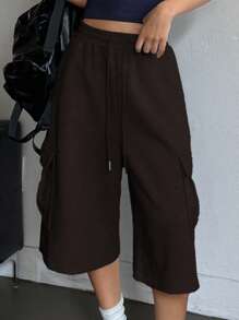 DAZY Solid Color Loose Baggy Cargo Style Women Shorts