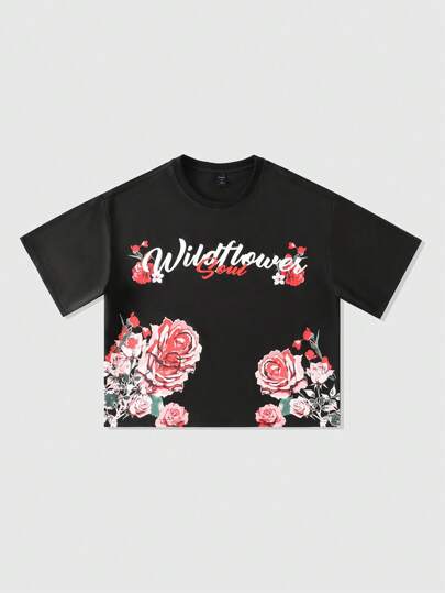 Street Life Herren Oversize Loose Fit bedrucktes T-Shirt mit hohem Gewicht