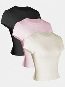 INAWLY Damen Kurzarm Einfaches T-Shirt, modisch für den Sommer