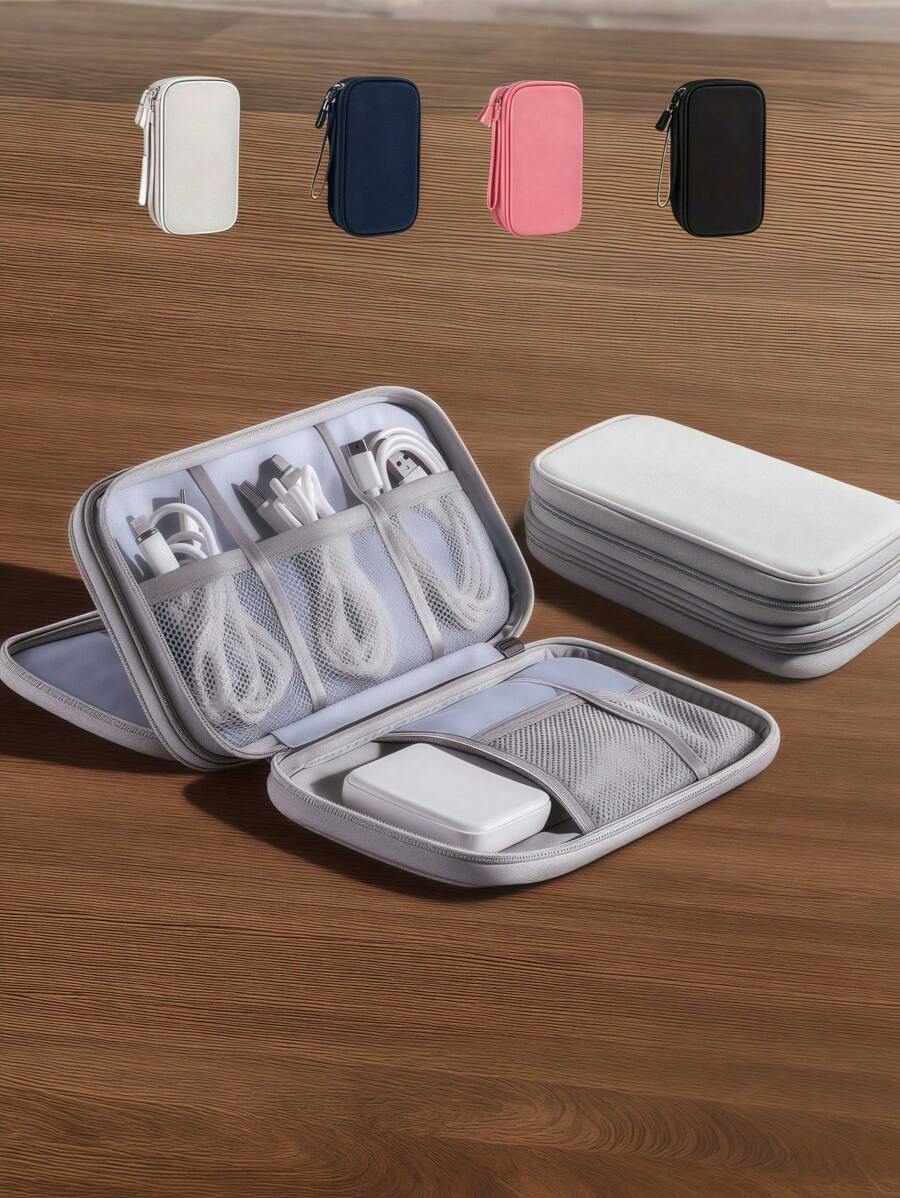 1pc Waterproof Electronic Storage Bag ,Multi-Layer Fixed Storage Bag,Multi-Zipper Portable Storage Bag- Perfect For U Disks, Hard Disks, Headphones - Grey - View 1