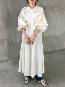 FRIFUL Damen Locker sitzendes Kleid mit langen Laternenärmeln, Langarm, Frühlings-/Herbstkleid