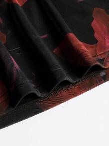 INAWLY 女士花卉印花修身迷你吊带连衣裙 - 黑色 - 查看 7