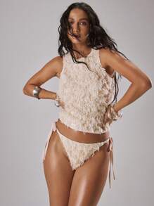 MUSERA 蓬松无袖背心，适合春季、夏季、假日、度假、伊比沙岛、音乐节、锐舞派对、酷女孩、波西米亚海滩等场合。 - 奶油色 - 查看 1