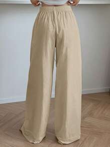 DAZY Minimalistic Lace Patchwork Loose Fitting Pajama Pants, Back To School , Fall - Khaki - View 2