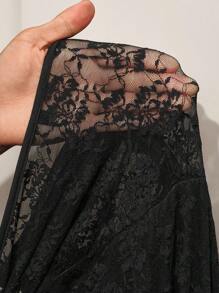 BamGleam 女式V领黑色蕾丝透视性感连体裤 - 黑色 - 查看 8