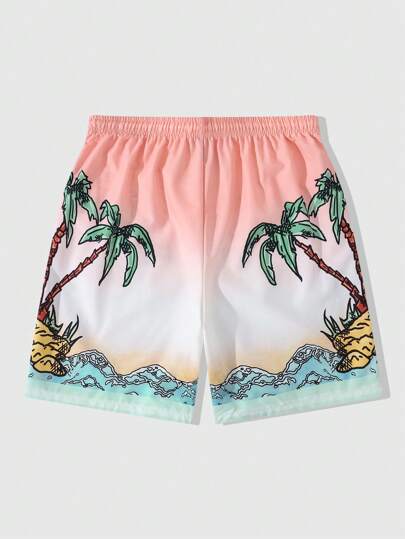 Street Life Men's Vacation Gradient Palm Tree Print Beach Shorts, Spring/Summer Vacation Style