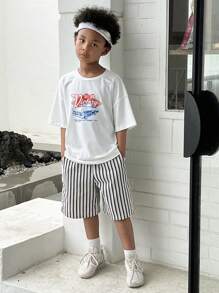 Hapijoa Pantalones anchos y sueltos a rayas de verano para niños preadolescentes, ropa de vuelta al colegio