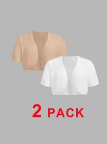 SHEIN EZwear 2pcs Plus Size Women Summer Short Sleeve Multi-Color Cardigan Two Piece Sets Cropped Cardigans Winter Fall Autumn - Multicolor - View 1