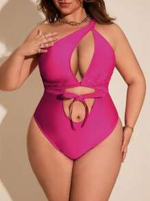 Swim SXY Plus Size Solid Color One-Piece Hollow Out Swimsuit, Suitable For Summer Vacation And Beach - Multicolor - View 5
