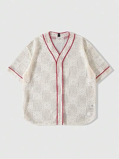 Street Life قميص كاجوال آستين قصير ذو ياقة على شكل حرف V وفتحات عرضية بطبعة زهور للرجال