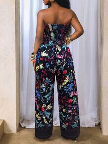 BamGleam Ensemble deux pièces BamGleam composé d'un top ultra-court à imprimé floral asymétrique, de pantalons ultra-longs à jambes larges pour l'été/les vacances à la plage.