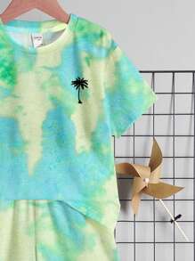 SHEIN Leap Crew 2pcs/Set Boys Casual Round Neck Short Sleeve Tee And Shorts Set, Suitable For Summer - Multicolor - View 4