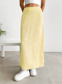 SHEIN EZwear Summer Casual Yellow Printed Ladies' Skirt - Yellow - View 3