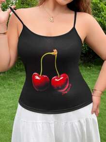 SHEIN EZwear Set de 3 blusas de tirantes informales con estampado de cereza para vacaciones de verano para mujeres de talla grande - Multicolor - Ver 6