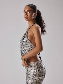 MUSERA V Neck Zebra Sequin Sleeveless Top Spring, Summer, Holiday, Vacation, Ibiza, Festival, Rave, Cool Girl