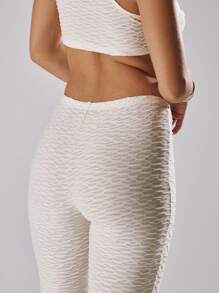 MUSERA Dipped V Waist Textured Flare Trousers Spring, Summer, Holiday, Vacation, Ibiza, Festival, Rave, Cool Girl, Shipwrecked Graphite Party Casual - Beige - View 5