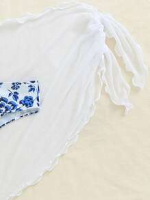 Swim Vcay 夏日沙灘3入組花卉印花頸帶三角比基尼和沙灘裙