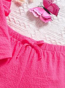SHEIN 2 pièces Tenue d'été pour bébé fille : Top ample rose à manches courtes à volants et ensemble short à taille élastique