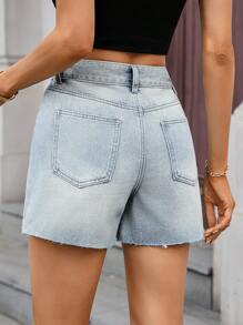 SHEIN Essnce Women's Adjustable Waist Denim Shorts, Fashionable For Summer - Light Wash - View 3