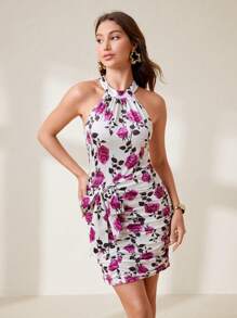 SHEIN Unity Women Elegant Sexy Music Festival Ruffle Hollow Design Bodycon Strap Dress, Slimming - Multicolor - View 3