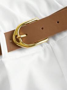 SHEIN MOD HIGH NECK SOLID POCKET JUMPSUIT WITH BELT Summer - White - View 3