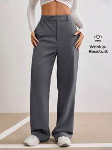 Solavon Women's Solid Color Front Button Pocket Casual Suit Pants In Fall/Winter - Dark Grey - View 7