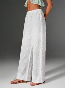 TRNVIE 女士优雅网眼刺绣宽松沙滩裤