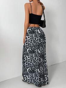 INAWLY 秋季时尚百搭低腰豹纹蝴蝶结女裙 - 淺灰色 - 查看 2