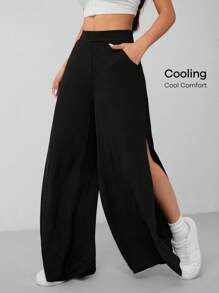 SHEIN PETITE Women's Suit Pants With High Side Slits To The Thigh