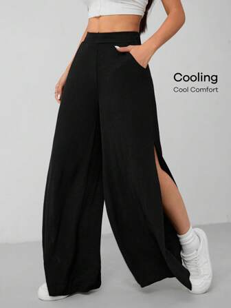 SHEIN PETITE Damen Hose im Anzug-Stil mit hohen seitlichen Schlitzen bis zum Oberschenkel