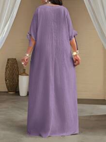 SHEIN Lady  Váy ngày lễ cỡ lớn màu trắng tay ngắn cho nữ, váy dài rộng rãi cho ngày lễ, váy tắm cô dâu, váy dài cao, dáng ôm cho nữ - Màu tím - Xem 2