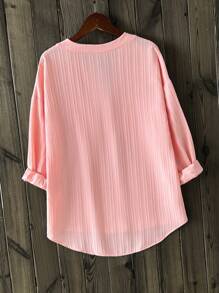 SHEIN Unity 女式落肩长袖纽扣半襟口袋休闲衬衫 - 粉色 - 查看 2