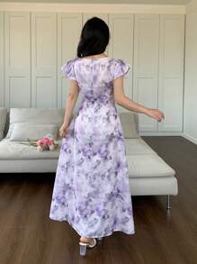 Modelyn Fashionable, Romantic, And Elegant Fitted Flounce Long Dress For Women - Mauve Purple - View 4