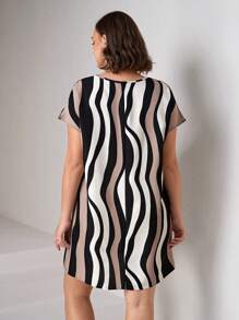 Chikora 春季女式不对称条纹 V 领直筒长袖大码连衣裙，优雅日常连衣裙优雅连衣裙浪漫连衣裙女士夏季连衣裙女士夏季连衣裙优雅女士连衣裙女士春季连衣裙 - 彩色 - 查看 2