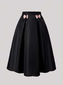 SHEIN Falda negra con lazo rosa para niña preadolescente