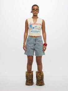 SUMWON WOMEN Top corto sin mangas estilo urbano de calle con gráfico de palmera para usar en verano, fiestas y playa, estilo California Club de Los Angeles