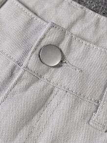 Manfinity Homme Plus Size Men's Solid Color Pocket Zipper Casual Denim Cargo Shorts - Light Grey - View 4