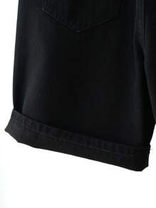 SHEIN Teen Boy Fashion Casual Vintage Y2k Casual Basic Black Loose Wide-Leg Five-Inch Denim Shorts For Kids Clothes Boys Soft Dailywear And Kids Summer And Spring Rave Outfits Festival And Beach Outfits Clothes - Black - View 5