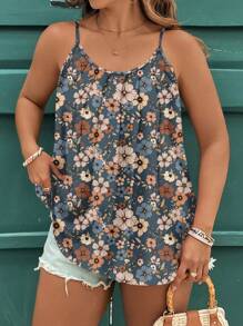 EMERY ROSE 休闲复古花卉图案优雅大码吊带背心和背心，适合春夏季海滩度假