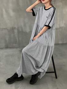 FRIFUL Women Colorblock Long Dress With Delicate Embroidery, Casual/Sports Style, Summer - Grey - View 5