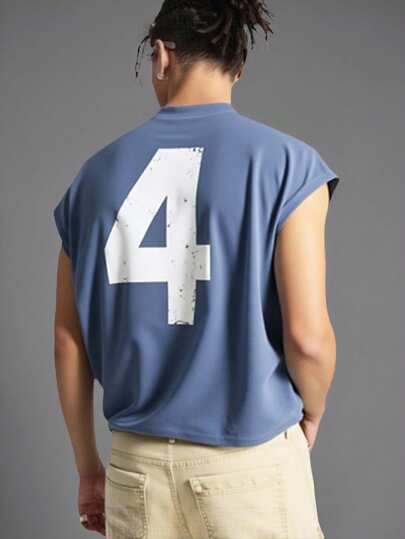 SHEIN 青少年男童短款字母印花图案背心，休闲学院风，舒适柔软面料，百搭，适合上学、旅行、户外运动、海滩度假，适合春夏季